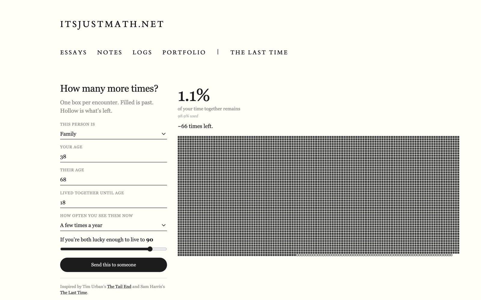 The Last Time, a calculator showing how much time you have left with someone